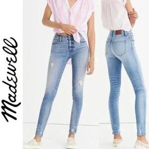 Madewell 9" High-Rise Skinny Jeans Destructed Hem Light Wash 25 Kaihara
